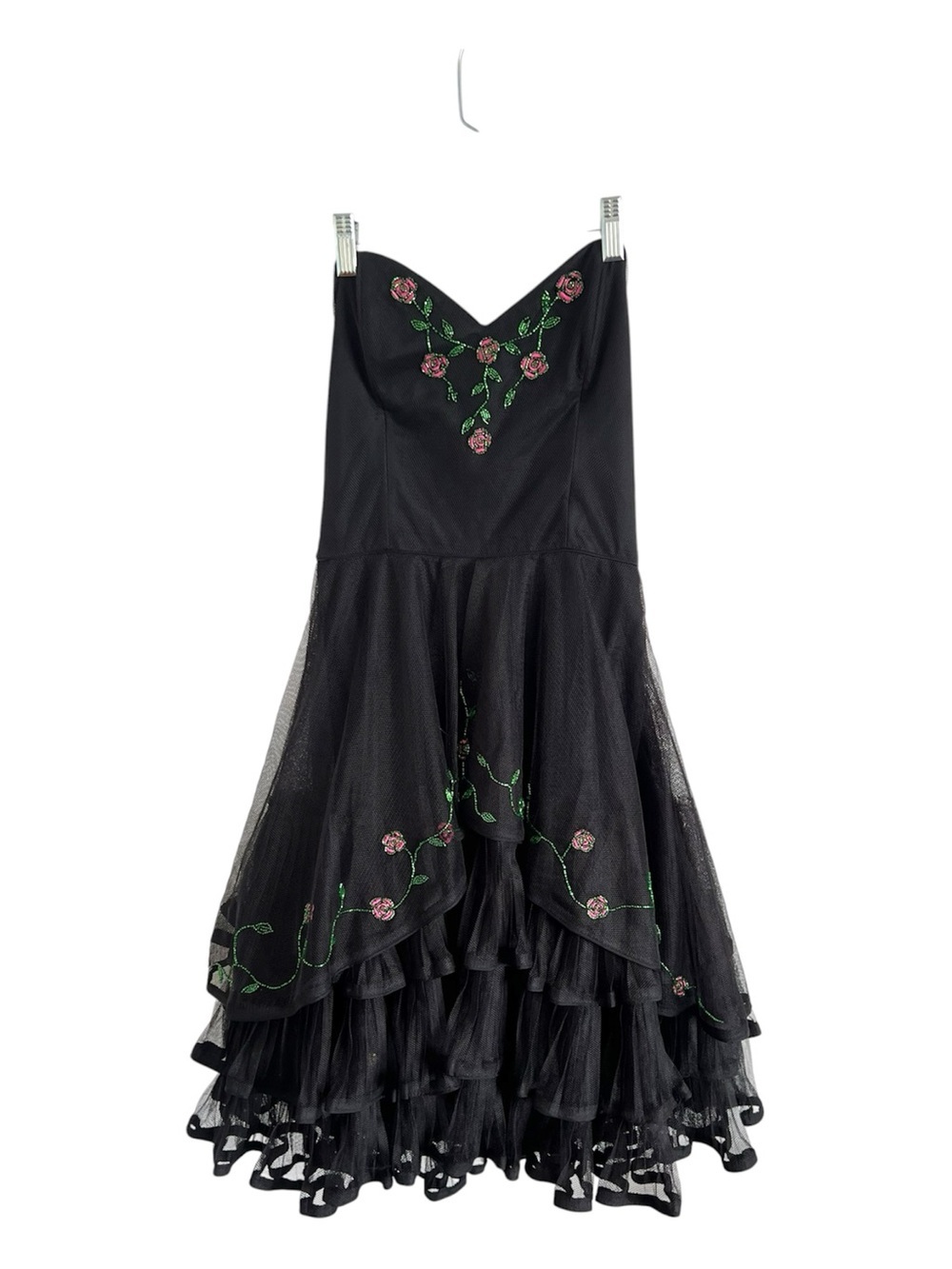 VTG Betsey Johnson Black Floral Embroidered Tulle Dress - Picture 1 of 7